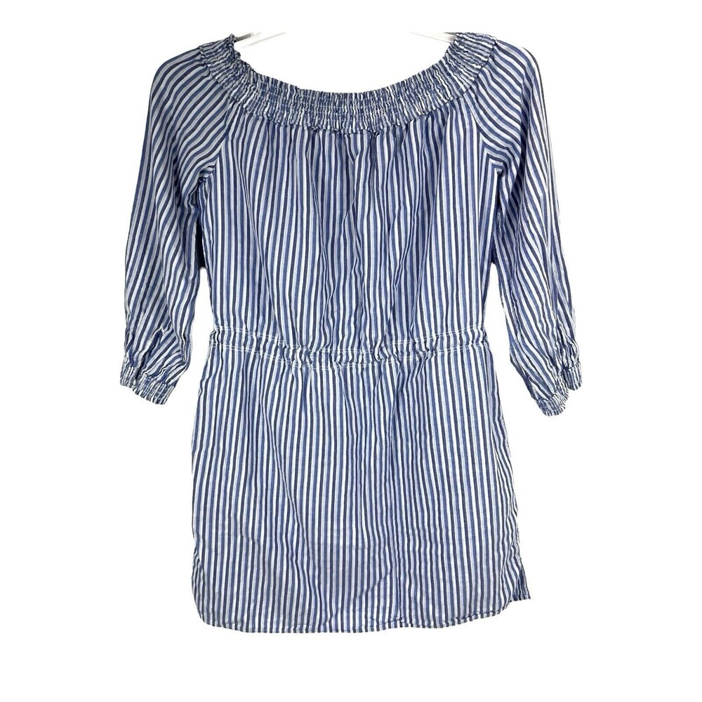 Rag & Bone Drew Off Shoulder Mini Dress Tunic MED Blue Stripe Cotton - Picture 6 of 13